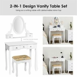 Wholesale 🎉 Costway MDF And Wood Vanity 👗 Dressing Table Set With Stool & Oval Mirror In White 😀 23 Wholesale 🎉 Costway MDF And Wood Vanity 👗 Dressing Table Set With Stool & Oval Mirror In White 😀 -Living Room Sales Shop 2314305 7 L