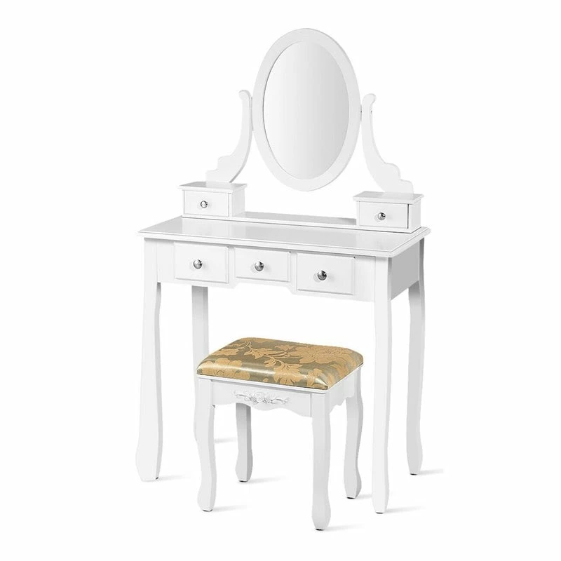 Wholesale 🎉 Costway MDF And Wood Vanity 👗 Dressing Table Set With Stool & Oval Mirror In White 😀 3 Wholesale 🎉 Costway MDF And Wood Vanity 👗 Dressing Table Set With Stool & Oval Mirror In White 😀