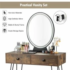 New 🔔 Costway Vanity Makeup 👗 Dressing Table With Mirror Touch Switch In Tan ⭐ -Living Room Sales Shop 2326351 10 L