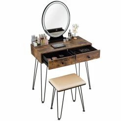 New 🔔 Costway Vanity Makeup 👗 Dressing Table With Mirror Touch Switch In Tan ⭐ -Living Room Sales Shop 2326351 3 L
