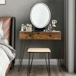 New 🔔 Costway Vanity Makeup 👗 Dressing Table With Mirror Touch Switch In Tan ⭐ -Living Room Sales Shop 2326351 4 L