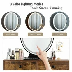 New 🔔 Costway Vanity Makeup 👗 Dressing Table With Mirror Touch Switch In Tan ⭐ -Living Room Sales Shop 2326351 5 L