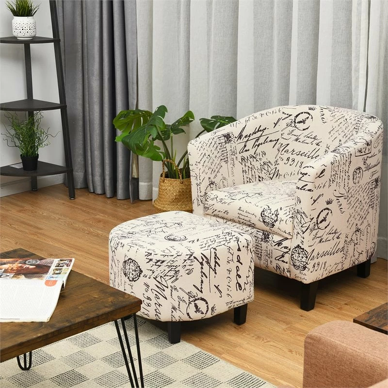 Best deal ๐ Costway Contemporary Wood And Cotton Barrel Accent Chair With Ottoman In Beige ๐ 4 Best deal ๐ Costway Contemporary Wood And Cotton Barrel Accent Chair With Ottoman In Beige ๐ - Image 2