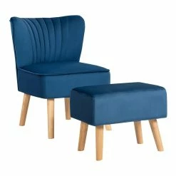 Outlet ๐ Costway Thick Padded Velvet Tufted Leisure Chair And Ottoman Set In Blue ๐