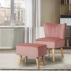 Flash Sale 😉 Costway Thick Padded Velvet Tufted Leisure Chair And Ottoman Set In Pink 👏 16 Flash Sale 😉 Costway Thick Padded Velvet Tufted Leisure Chair And Ottoman Set In Pink 👏 -Living Room Sales Shop 2326388 4 L