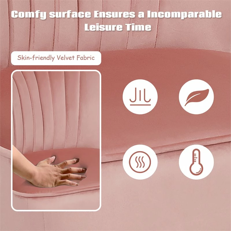 Flash Sale 😉 Costway Thick Padded Velvet Tufted Leisure Chair And Ottoman Set In Pink 👏 8 Flash Sale 😉 Costway Thick Padded Velvet Tufted Leisure Chair And Ottoman Set In Pink 👏 - Image 6