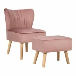 Flash Sale ๐ Costway Thick Padded Velvet Tufted Leisure Chair And Ottoman Set In Pink ๐