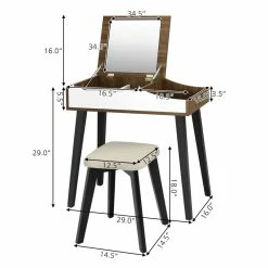 Buy โญ Costway Vanity Set With Table & ๐ Dressing Makeup Study Padded Stool In Brown ๐ 15 Buy โญ Costway Vanity Set With Table & ๐ Dressing Makeup Study Padded Stool In Brown ๐ -Living Room Sales Shop 2326432 10 L