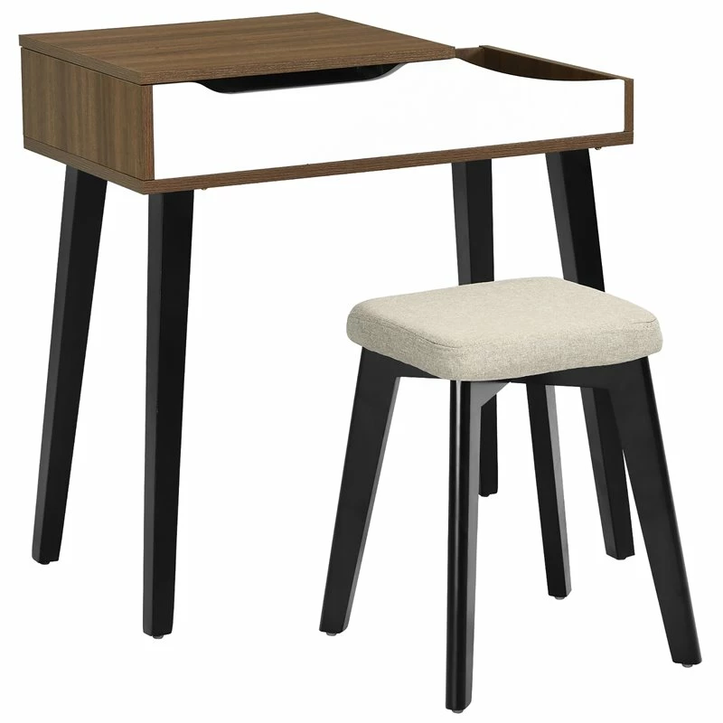 Buy โญ Costway Vanity Set With Table & ๐ Dressing Makeup Study Padded Stool In Brown ๐ 6 Buy โญ Costway Vanity Set With Table & ๐ Dressing Makeup Study Padded Stool In Brown ๐ - Image 4