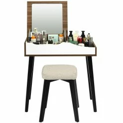 Buy โญ Costway Vanity Set With Table & ๐ Dressing Makeup Study Padded Stool In Brown ๐ 17 Buy โญ Costway Vanity Set With Table & ๐ Dressing Makeup Study Padded Stool In Brown ๐ -Living Room Sales Shop 2326432 3 L