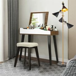 Buy โญ Costway Vanity Set With Table & ๐ Dressing Makeup Study Padded Stool In Brown ๐ 18 Buy โญ Costway Vanity Set With Table & ๐ Dressing Makeup Study Padded Stool In Brown ๐ -Living Room Sales Shop 2326432 4 L