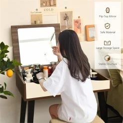 Buy โญ Costway Vanity Set With Table & ๐ Dressing Makeup Study Padded Stool In Brown ๐ 19 Buy โญ Costway Vanity Set With Table & ๐ Dressing Makeup Study Padded Stool In Brown ๐ -Living Room Sales Shop 2326432 5 L