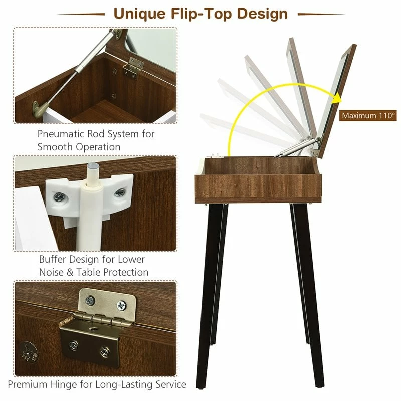 Buy โญ Costway Vanity Set With Table & ๐ Dressing Makeup Study Padded Stool In Brown ๐ 10 Buy โญ Costway Vanity Set With Table & ๐ Dressing Makeup Study Padded Stool In Brown ๐ - Image 8