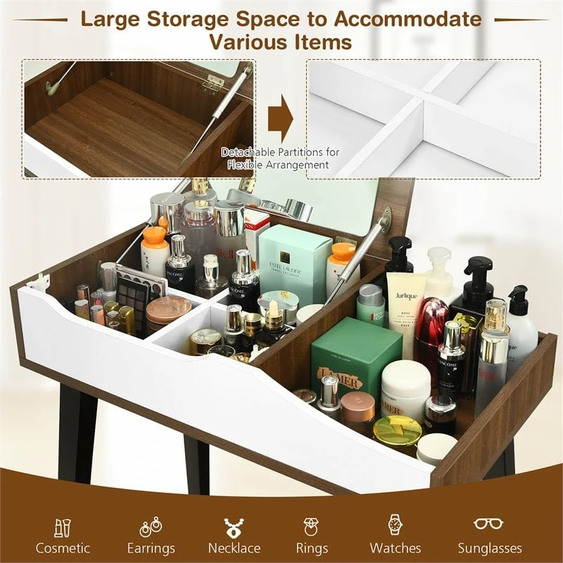 Buy โญ Costway Vanity Set With Table & ๐ Dressing Makeup Study Padded Stool In Brown ๐ 11 Buy โญ Costway Vanity Set With Table & ๐ Dressing Makeup Study Padded Stool In Brown ๐ - Image 9