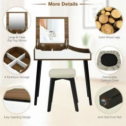 Buy โญ Costway Vanity Set With Table & ๐ Dressing Makeup Study Padded Stool In Brown ๐ 23 Buy โญ Costway Vanity Set With Table & ๐ Dressing Makeup Study Padded Stool In Brown ๐ -Living Room Sales Shop 2326432 9 L