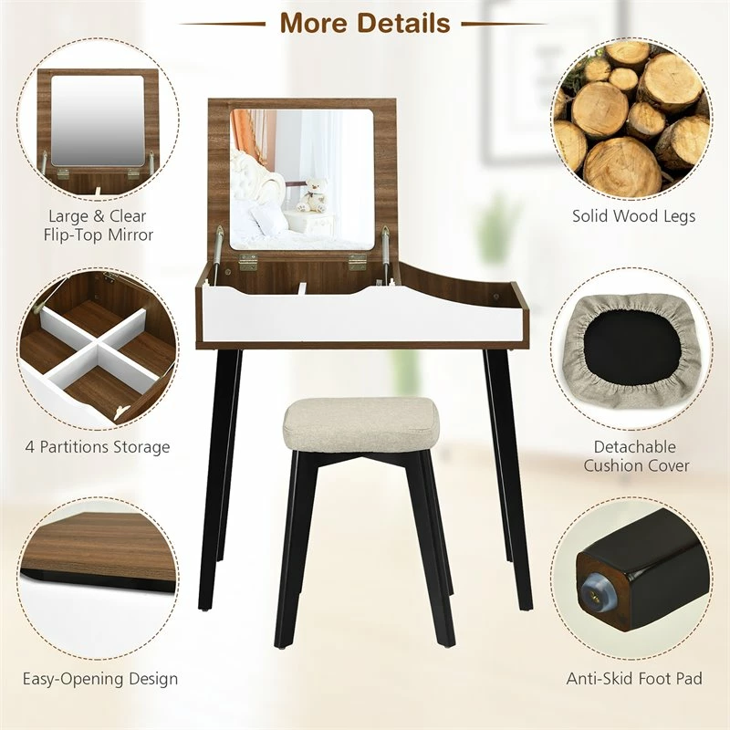 Buy โญ Costway Vanity Set With Table & ๐ Dressing Makeup Study Padded Stool In Brown ๐ 13 Buy โญ Costway Vanity Set With Table & ๐ Dressing Makeup Study Padded Stool In Brown ๐ - Image 11