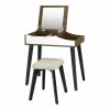 Buy ⭐ Costway Vanity Set With Table & 👗 Dressing Makeup Study Padded Stool In Brown 🔔