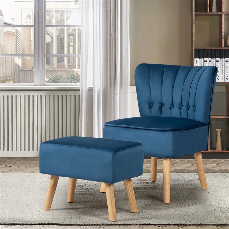 Cheap ๐ Costway Thick Padded Button Tufted Leisure Chair And Ottoman Set In Blue ๐ 4 Cheap ๐ Costway Thick Padded Button Tufted Leisure Chair And Ottoman Set In Blue ๐ - Image 2