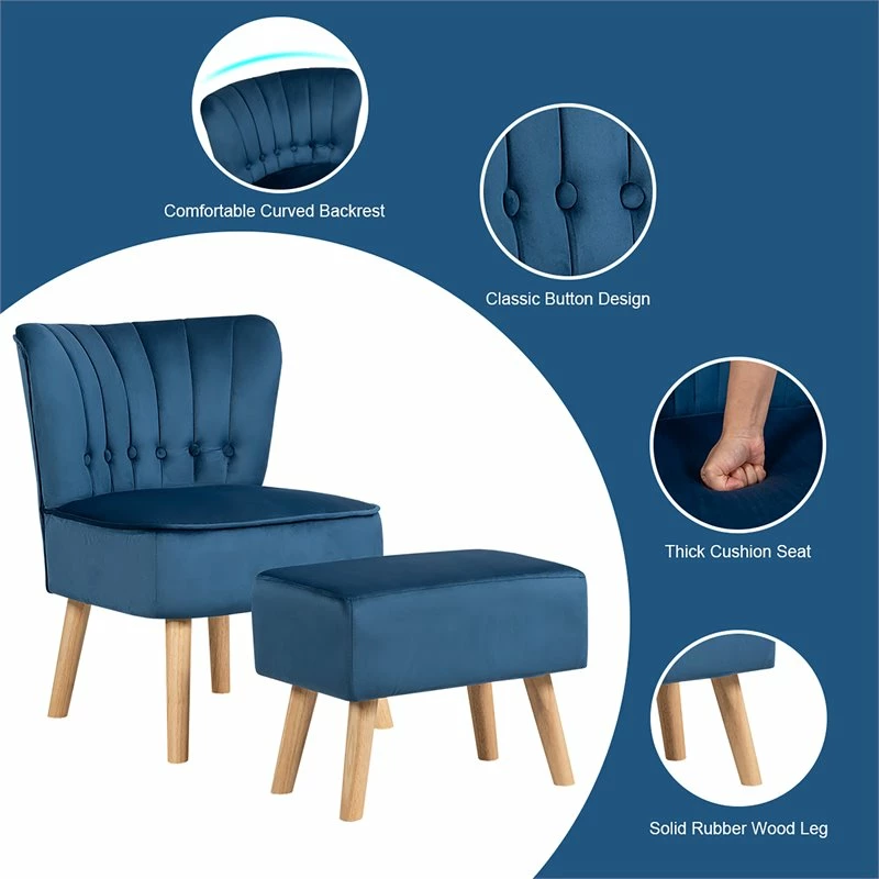 Cheap ๐ Costway Thick Padded Button Tufted Leisure Chair And Ottoman Set In Blue ๐ 8 Cheap ๐ Costway Thick Padded Button Tufted Leisure Chair And Ottoman Set In Blue ๐ - Image 6