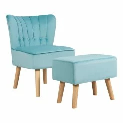 Best Pirce ❤️ Costway Thick Padded Button Tufted Leisure Chair And Ottoman Set In Green 🛒