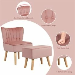 Cheapest 😀 Costway Thick Padded Button Tufted Leisure Chair And Ottoman Set In Pink 😉 -Living Room Sales Shop 2326474 5 L