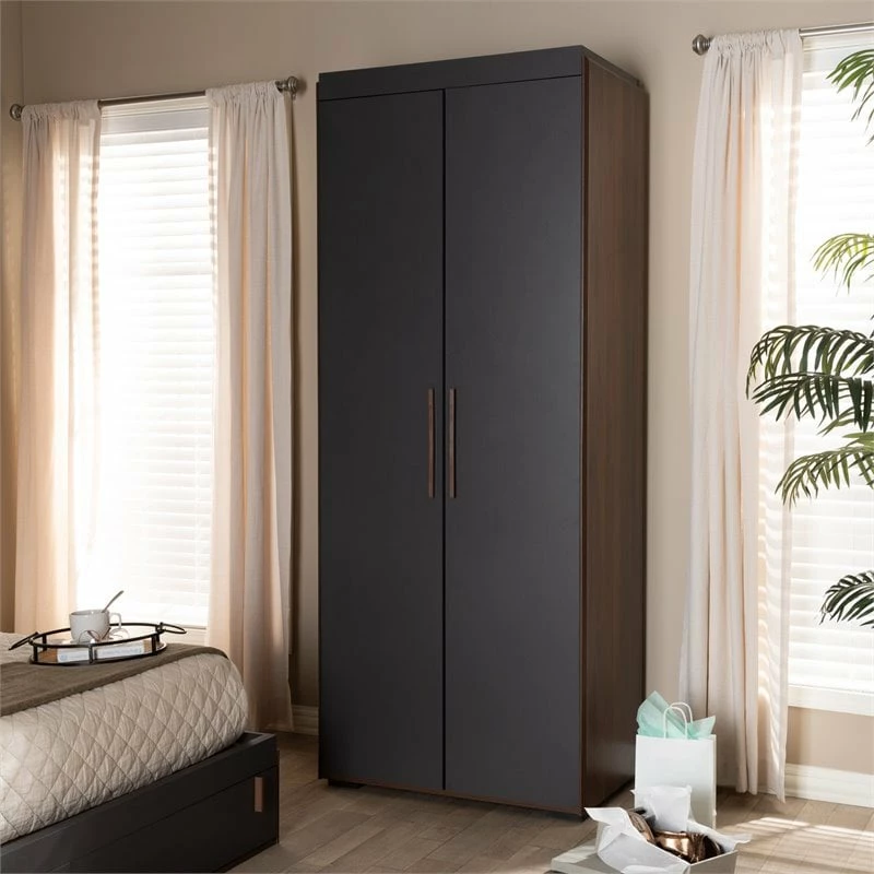 Hot Sale π₯° Bowery Hill 7-Shelf Wood Armoire In Gray And Walnut Brown π 5 Hot Sale π₯° Bowery Hill 7-Shelf Wood Armoire In Gray And Walnut Brown π - Image 3
