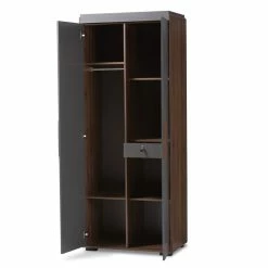 Hot Sale 🥰 Bowery Hill 7-Shelf Wood Armoire In Gray And Walnut Brown 🛒