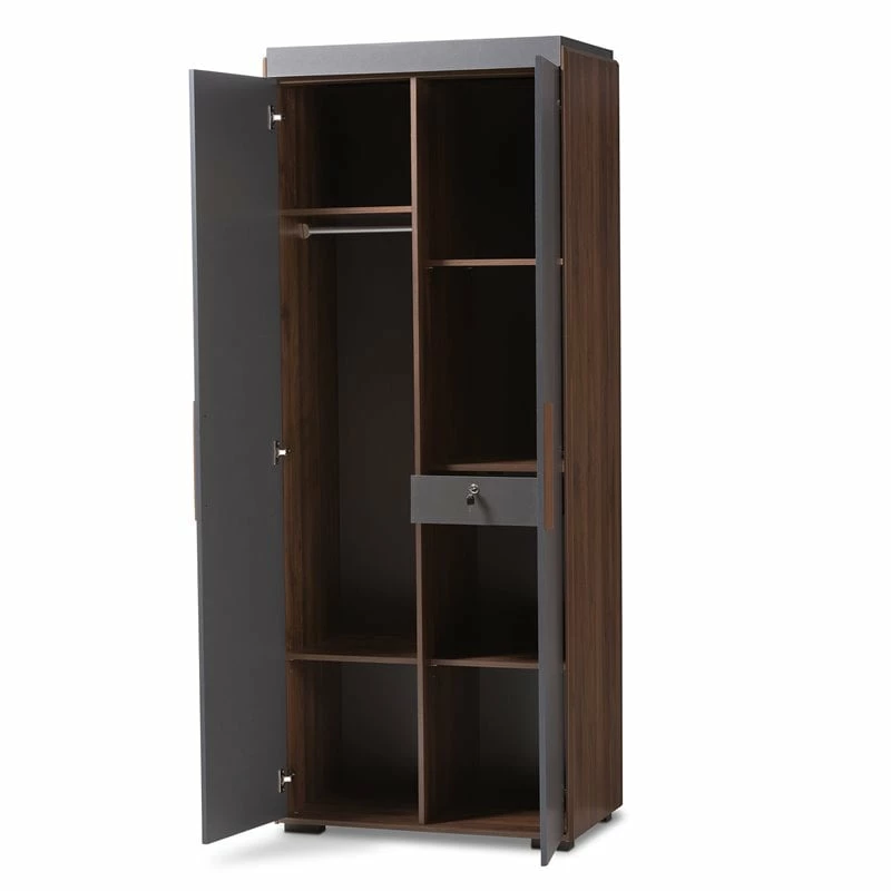 Hot Sale π₯° Bowery Hill 7-Shelf Wood Armoire In Gray And Walnut Brown π 3 Hot Sale π₯° Bowery Hill 7-Shelf Wood Armoire In Gray And Walnut Brown π