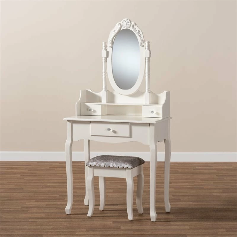 Top 10 ✔️ Bowery Hill Contemporary White Finished Wood 2-Piece Vanity Table 🌟 7 Top 10 ✔️ Bowery Hill Contemporary White Finished Wood 2-Piece Vanity Table 🌟 - Image 5