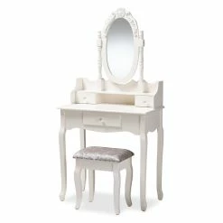 Top 10 ✔️ Bowery Hill Contemporary White Finished Wood 2-Piece Vanity Table 🌟