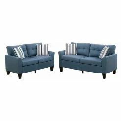 Buy 🥰 Benzara Glossy Polyfiber 2 Piece Sofa Set In Blue 🧨