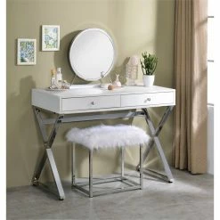 New 🥰 ACME Furniture ACME Coleen Vanity Desk In White & Chrome ✔️ -Living Room Sales Shop 2383022 3 L