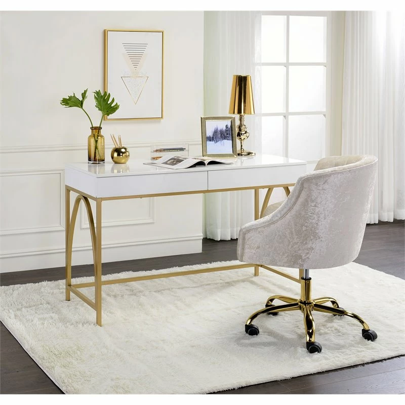 New π ACME Furniture ACME Lightmane Vanity Desk In White High Gloss & Gold π― 7 New π ACME Furniture ACME Lightmane Vanity Desk In White High Gloss & Gold π― - Image 5