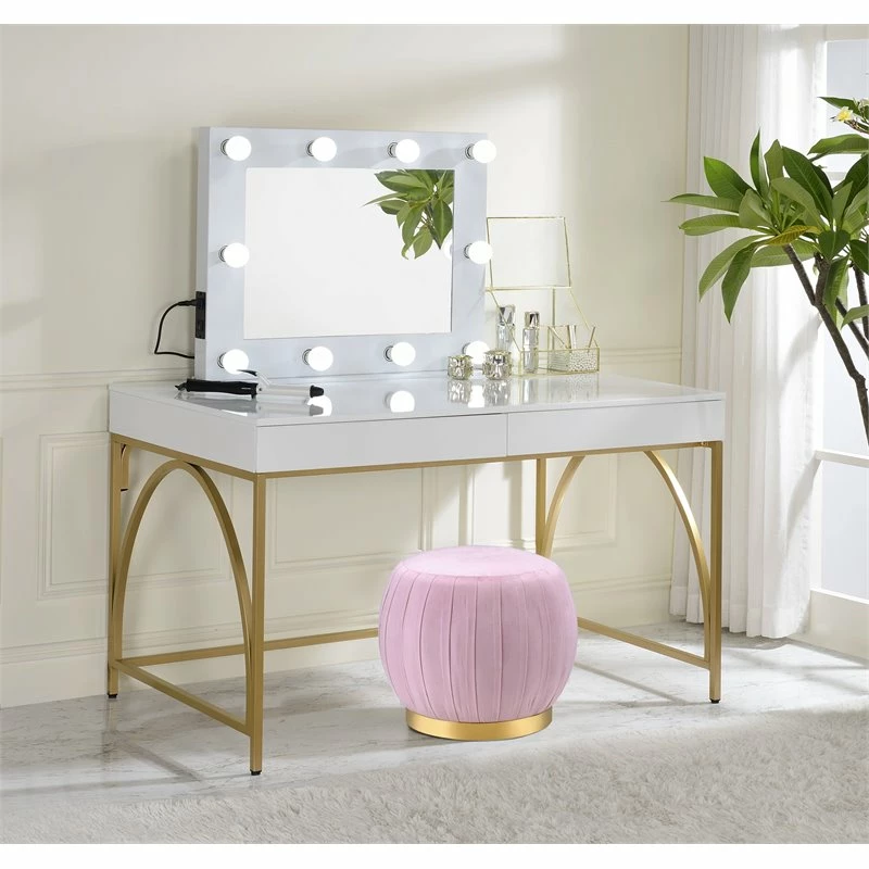 New π ACME Furniture ACME Lightmane Vanity Desk In White High Gloss & Gold π― 8 New π ACME Furniture ACME Lightmane Vanity Desk In White High Gloss & Gold π― - Image 6
