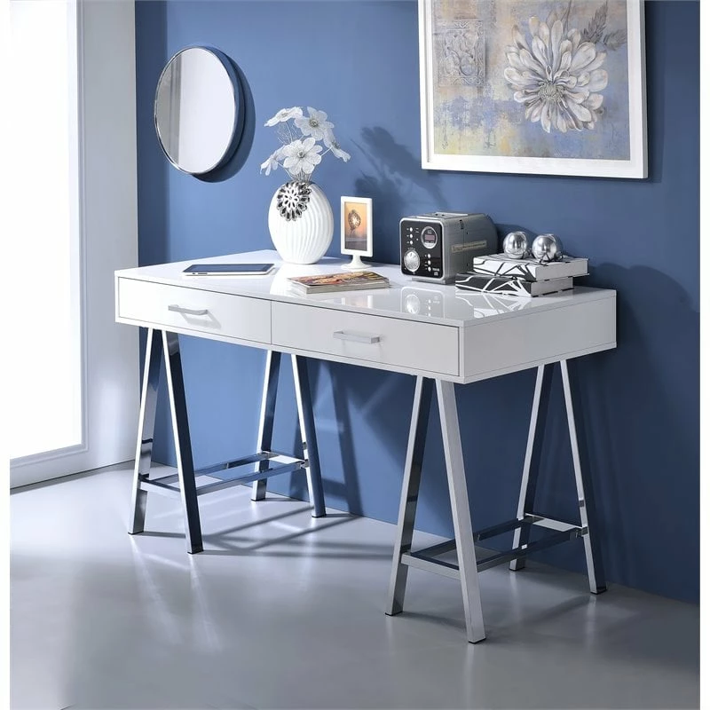 Best deal 👏 ACME Furniture ACME Coleen Vanity Desk In White High Gloss & Chrome 👏 6 Best deal 👏 ACME Furniture ACME Coleen Vanity Desk In White High Gloss & Chrome 👏 - Image 4