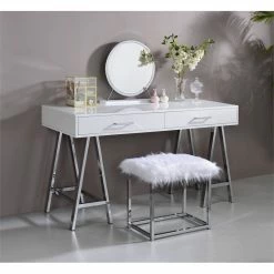 Best deal 👏 ACME Furniture ACME Coleen Vanity Desk In White High Gloss & Chrome 👏 13 Best deal 👏 ACME Furniture ACME Coleen Vanity Desk In White High Gloss & Chrome 👏 -Living Room Sales Shop 2383028 5 L