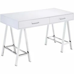 Best deal 👏 ACME Furniture ACME Coleen Vanity Desk In White High Gloss & Chrome 👏