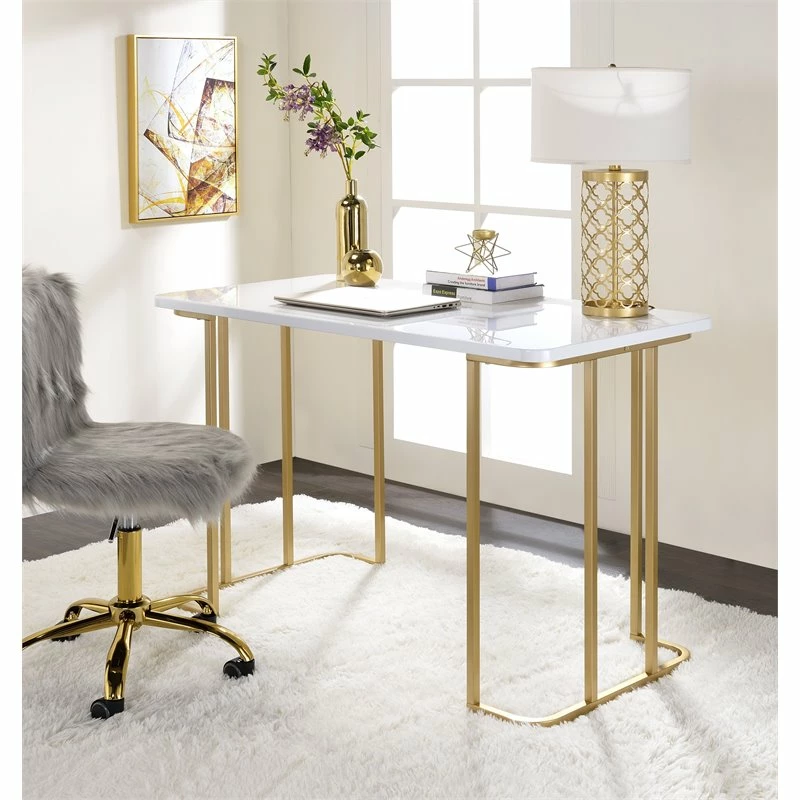 Best deal 😍 ACME Furniture ACME Estie Vanity Desk In White & Gold Finish ❤️ 6 Best deal 😍 ACME Furniture ACME Estie Vanity Desk In White & Gold Finish ❤️ - Image 4