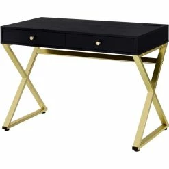 Wholesale โ๏ธ ACME Furniture ACME Coleen Vanity Desk In Black & Brass Finish ๐งจ