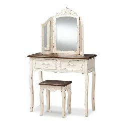 Wholesale ๐ฏ Baxton Studio Levron Brown And Antique White Finished Wood 2-Piece Vanity Set ๐ฅฐ