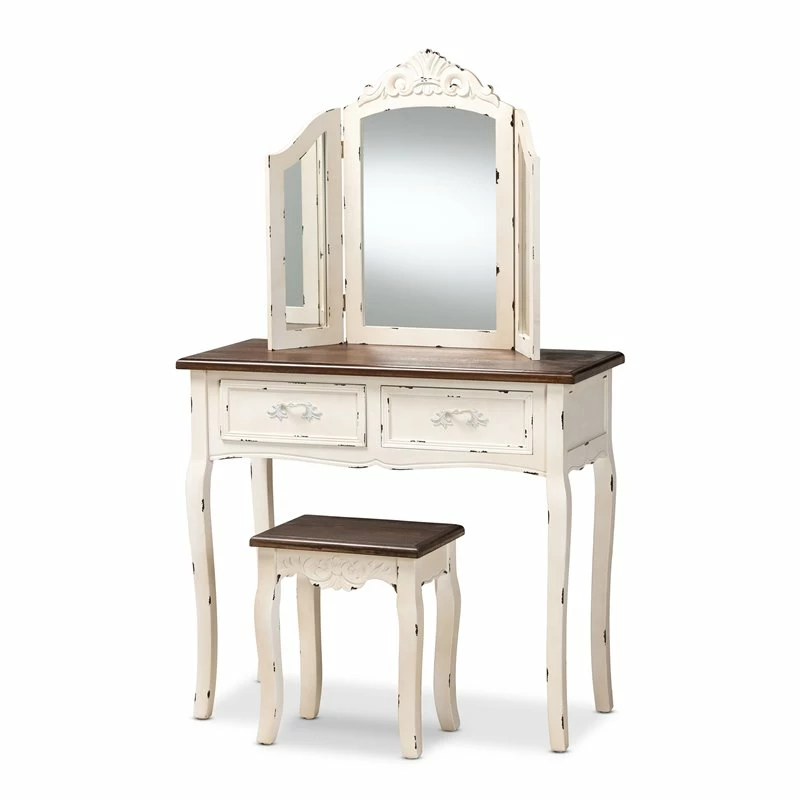Wholesale ๐ฏ Baxton Studio Levron Brown And Antique White Finished Wood 2-Piece Vanity Set ๐ฅฐ 3 Wholesale ๐ฏ Baxton Studio Levron Brown And Antique White Finished Wood 2-Piece Vanity Set ๐ฅฐ