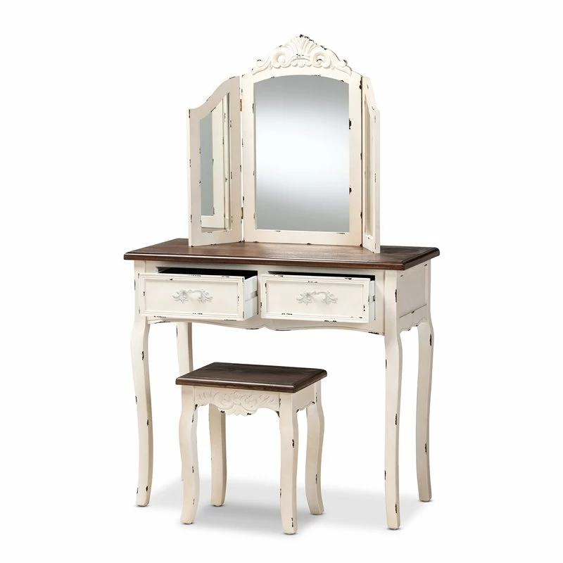 Wholesale ๐ฏ Baxton Studio Levron Brown And Antique White Finished Wood 2-Piece Vanity Set ๐ฅฐ 5 Wholesale ๐ฏ Baxton Studio Levron Brown And Antique White Finished Wood 2-Piece Vanity Set ๐ฅฐ - Image 3