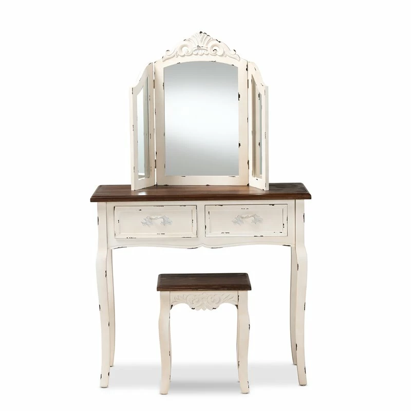 Wholesale ๐ฏ Baxton Studio Levron Brown And Antique White Finished Wood 2-Piece Vanity Set ๐ฅฐ 6 Wholesale ๐ฏ Baxton Studio Levron Brown And Antique White Finished Wood 2-Piece Vanity Set ๐ฅฐ - Image 4