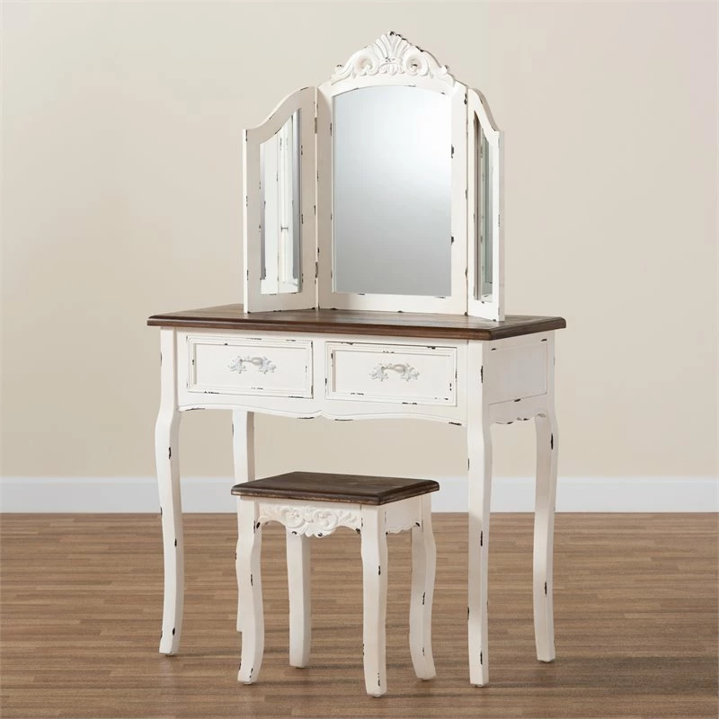 Wholesale ๐ฏ Baxton Studio Levron Brown And Antique White Finished Wood 2-Piece Vanity Set ๐ฅฐ 11 Wholesale ๐ฏ Baxton Studio Levron Brown And Antique White Finished Wood 2-Piece Vanity Set ๐ฅฐ - Image 9