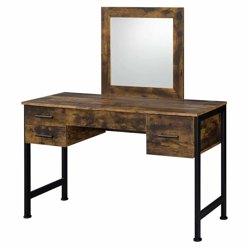 Deals ⌛ ACME Furniture ACME Juvanth Wooden Vanity Desk And Mirror In Rustic Oak And Black ✨ 3 Deals ⌛ ACME Furniture ACME Juvanth Wooden Vanity Desk And Mirror In Rustic Oak And Black ✨