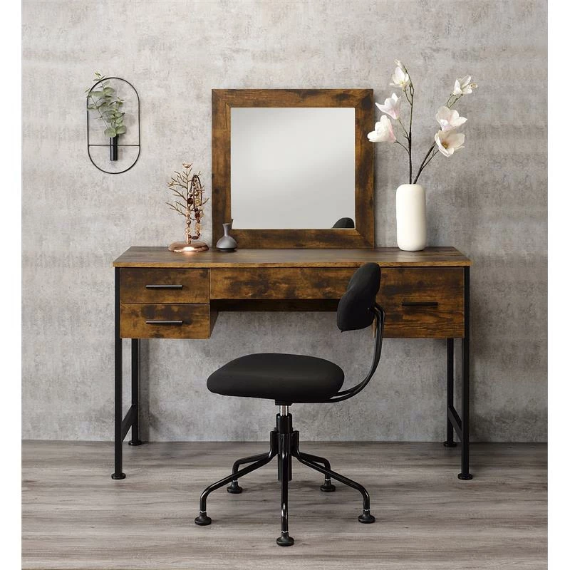 Deals ⌛ ACME Furniture ACME Juvanth Wooden Vanity Desk And Mirror In Rustic Oak And Black ✨ 4 Deals ⌛ ACME Furniture ACME Juvanth Wooden Vanity Desk And Mirror In Rustic Oak And Black ✨ - Image 2