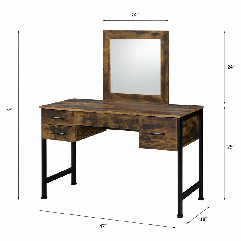 Deals ⌛ ACME Furniture ACME Juvanth Wooden Vanity Desk And Mirror In Rustic Oak And Black ✨ 9 Deals ⌛ ACME Furniture ACME Juvanth Wooden Vanity Desk And Mirror In Rustic Oak And Black ✨ - Image 7