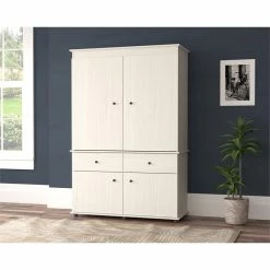 Outlet ❤️ Inval America Inval 2-Drawer 4-Shelf Armoire In Washed Oak 🔔 -Living Room Sales Shop 2398463 2 L