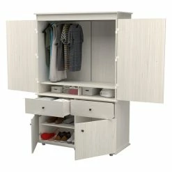 Outlet ❤️ Inval America Inval 2-Drawer 4-Shelf Armoire In Washed Oak 🔔 -Living Room Sales Shop 2398463 4 L