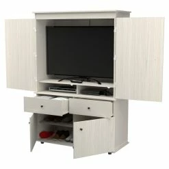 Outlet ❤️ Inval America Inval 2-Drawer 4-Shelf Armoire In Washed Oak 🔔 -Living Room Sales Shop 2398463 5 L